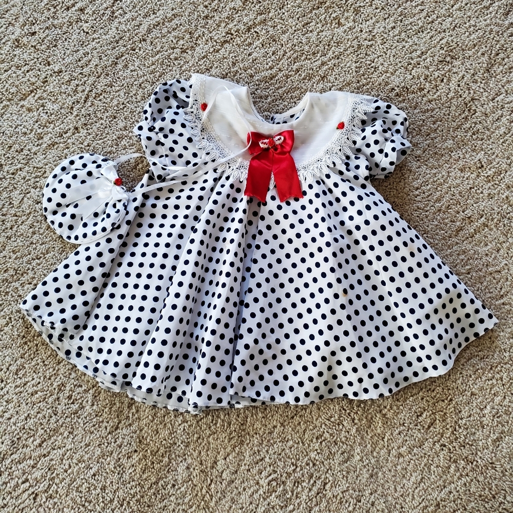 Girl/Toodler Polka Dot Dress with Detachable Red Bow - 18-24mo